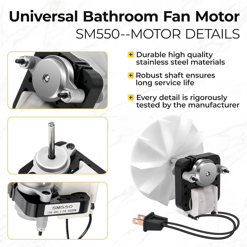 Fetechmate Universal SM550 Bathroom Vent Fan Motor Kit Compatible with Nut-one Br-oan Electric Motors 50CFM 120V 3000 RPM Bathroom Exhaust Fan Motor Replace C01575 65100 EM550 EM750 by - Image 3